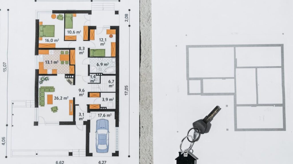 Plattegrond van een woning met sleutel als startpunt voor een sleutelplan