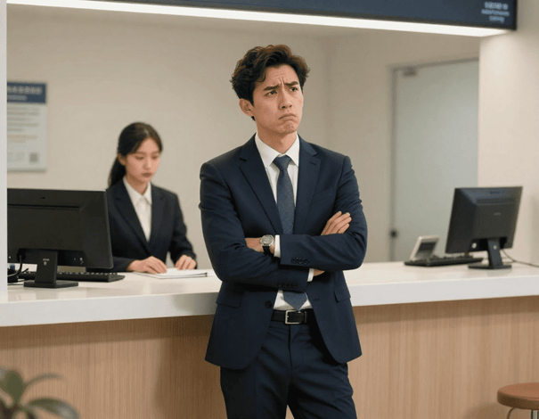 man kijkt teleurgesteld in overheidsgebouw