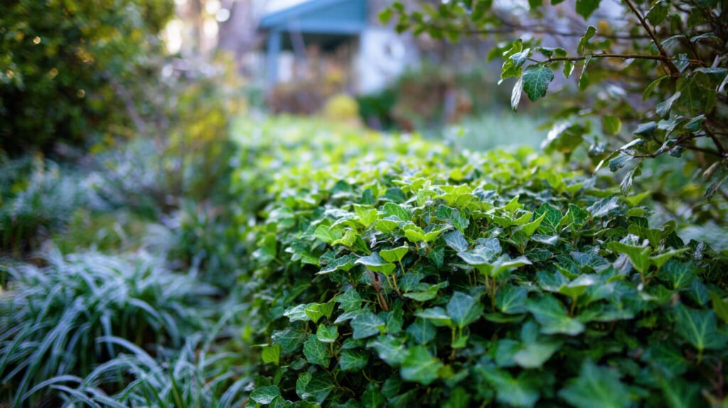 Dichte groene bodembedekking naast een Meidoornhaag kopen in een verzorgde tuinomgeving