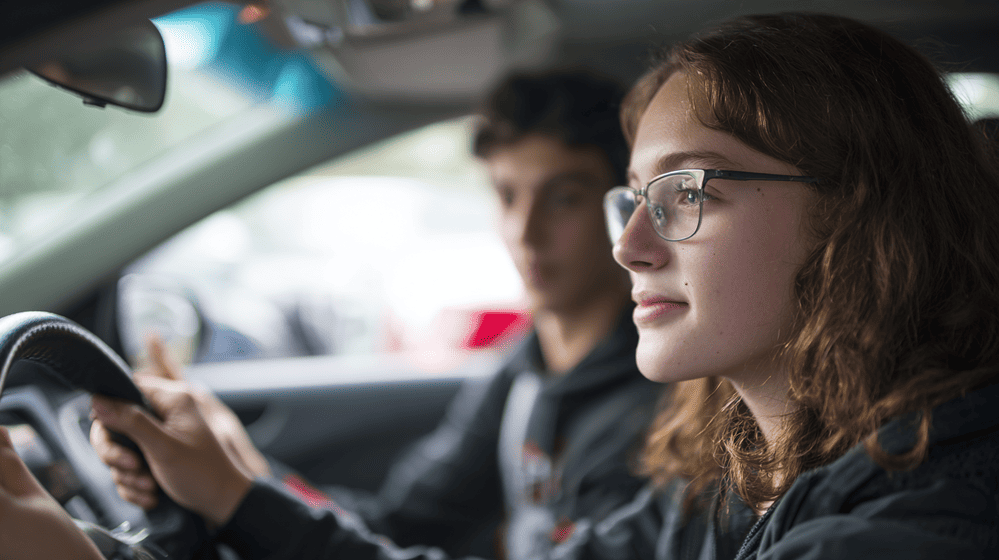 meisje heeft een spoedcursus rijles