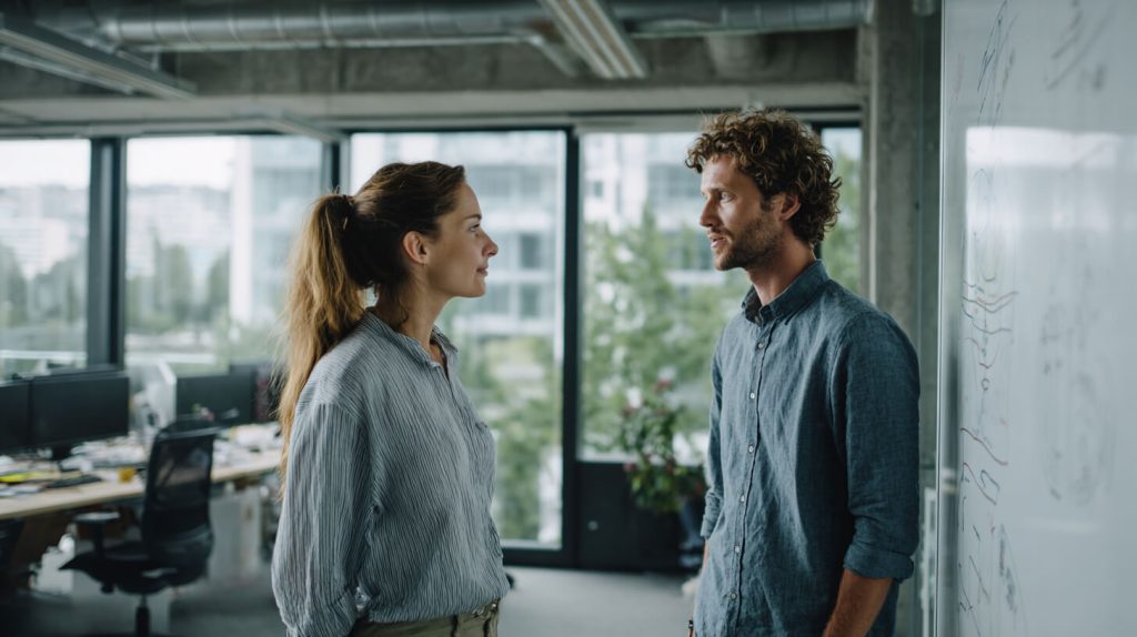 Collega's in gesprek met elkaar