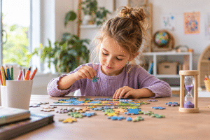 kind puzzelf aan tafel